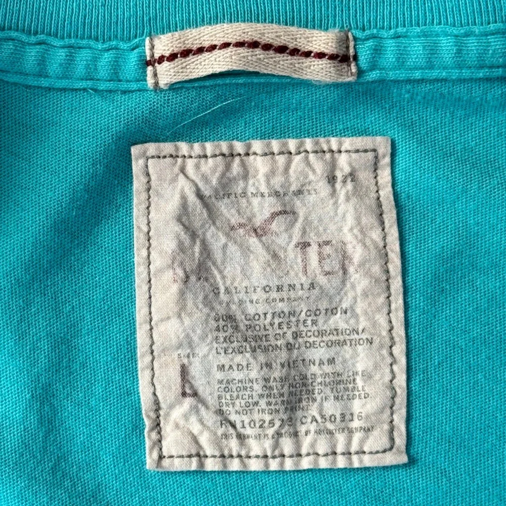 Hollister California Long Sleeve Tee Women's Size L Y2K Aqua Logo Slim Fit Shirt - Picture 5 of 5